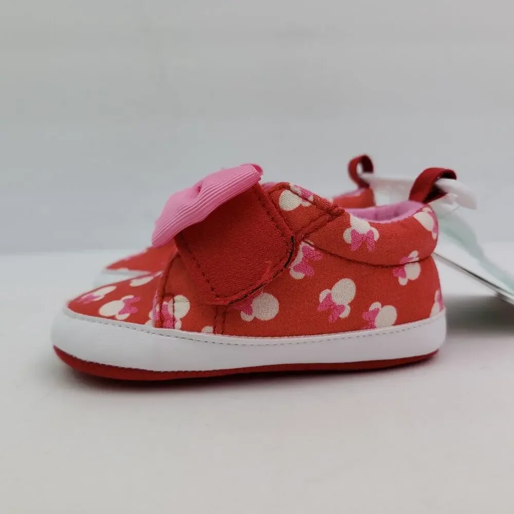 Disney Infant Baby Size 9-12 Months Red Pink Minnie Mouse Bow Slipper Shoes